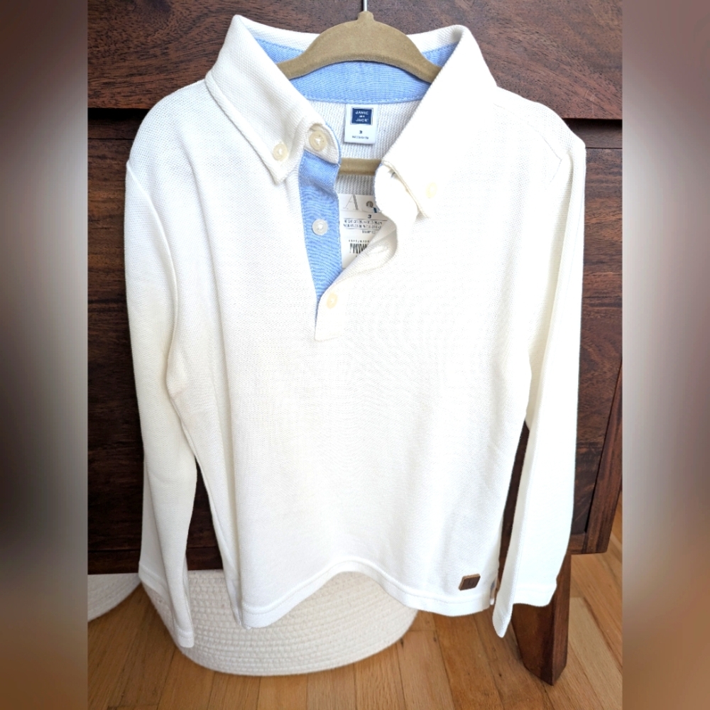 NWT Janie and Jack Boy’s Long Sleeve Pullover Polo Striped Shirt - size 3T
